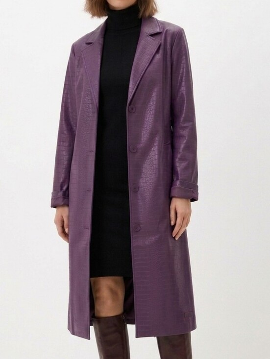 Suicide Squad Jackets & Blazers - Suicide Squad Pleather Croc Print Trench Coat Purple Medium